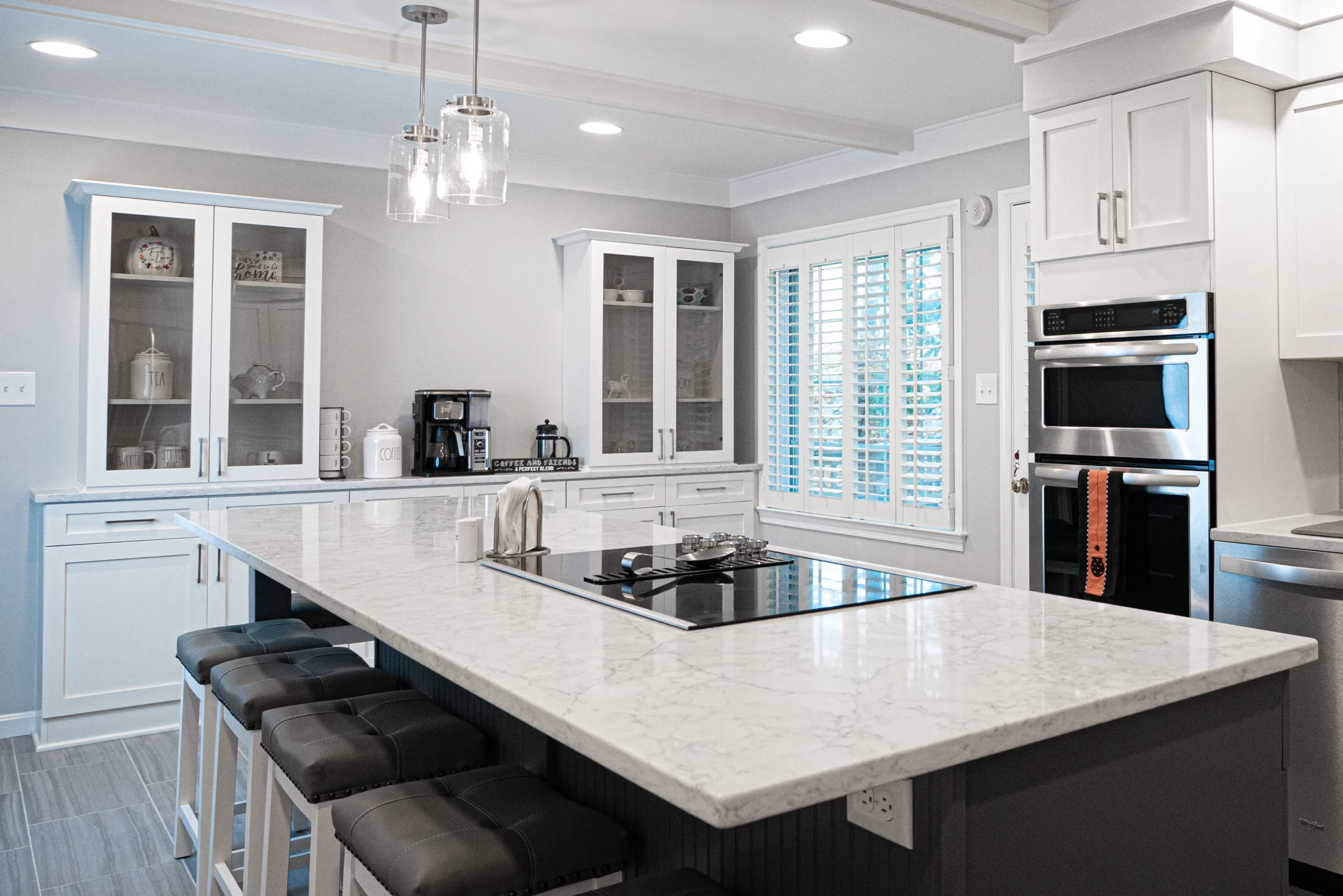A universal-design in-law suite constructed by a home addition builder in Reston, VA, including a zero-step entrance, wider doorways, and a private curbless bathroom.